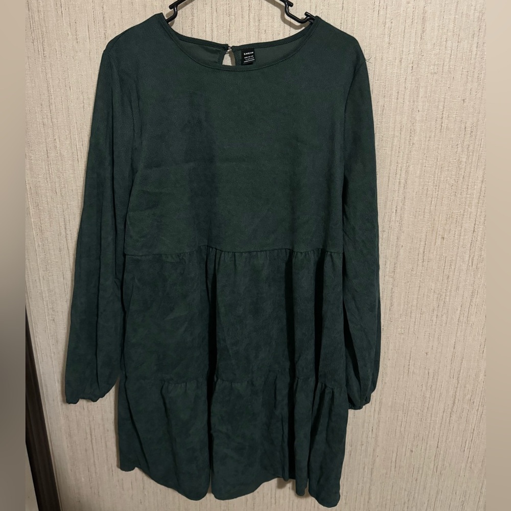 Shein Clasi women’s lantern sleeve dress dark green